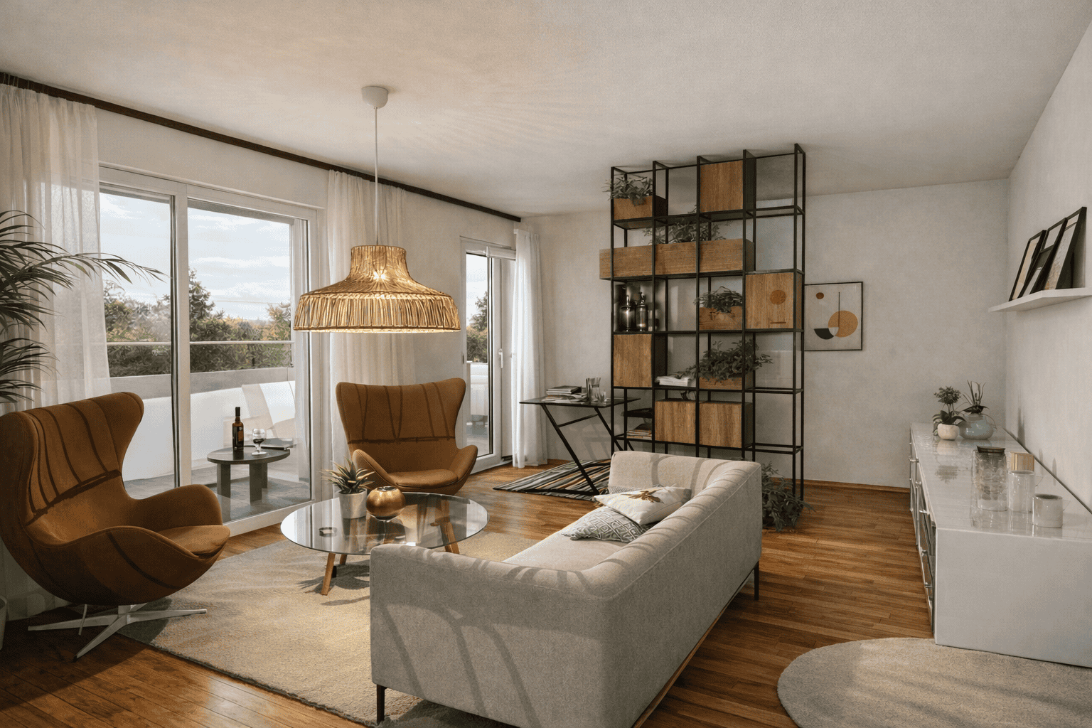 Salon moderne avec mobilier confortable et décoration élégante à Colmar.